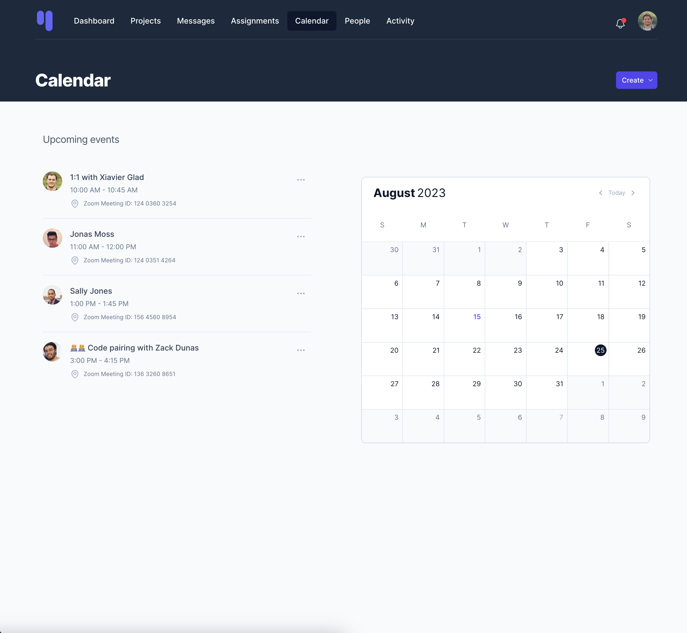 Settings page